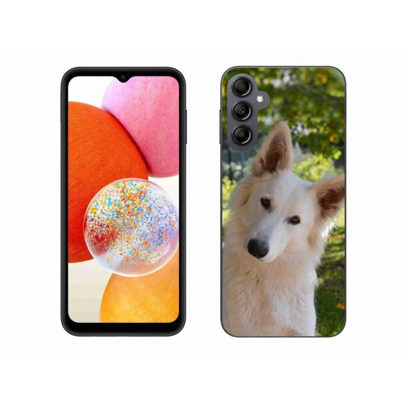 Gélový kryt mmCase na mobil Samsung Galaxy A14 4G/5G - biely švajčiarsky ovčiak 1