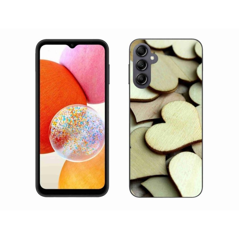 Gélový kryt mmCase na mobil Samsung Galaxy A14 4G/5G - drevené srdiečka