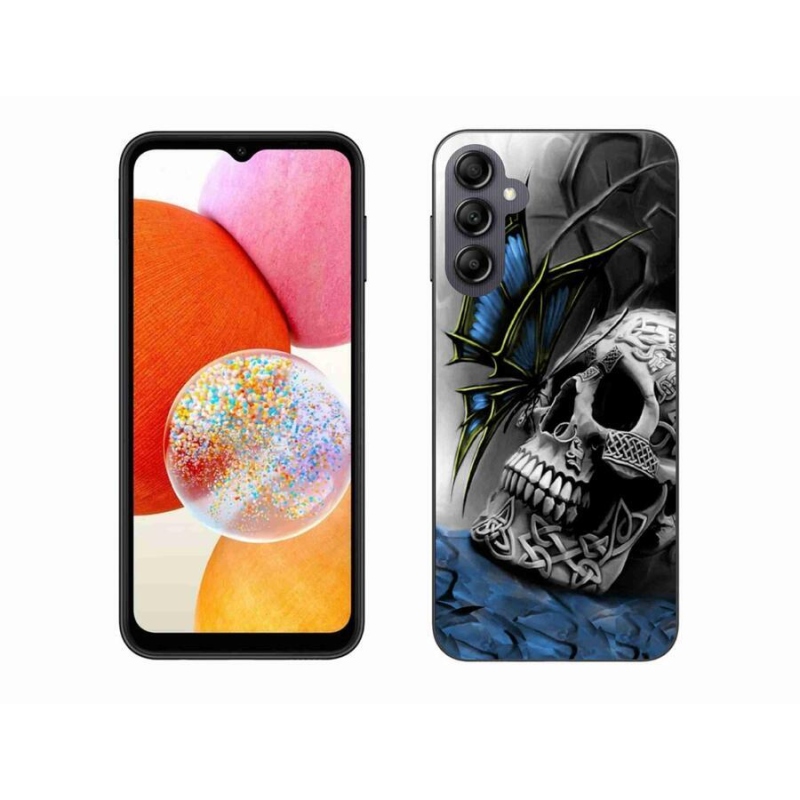 Gélový kryt mmCase na mobil Samsung Galaxy A14 4G/5G - motýľ a lebka