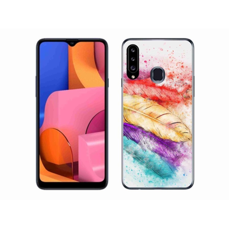 Gélový kryt mmCase na mobil Samsung Galaxy A20S - farebné perie