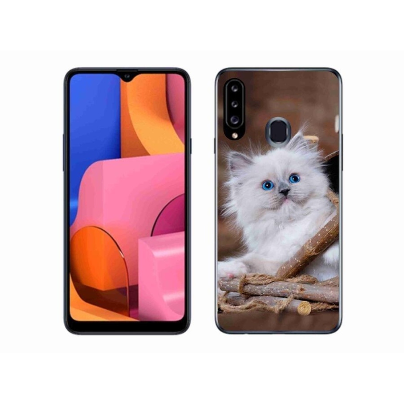 Gélový kryt mmCase na mobil Samsung Galaxy A20S - biele mačiatko