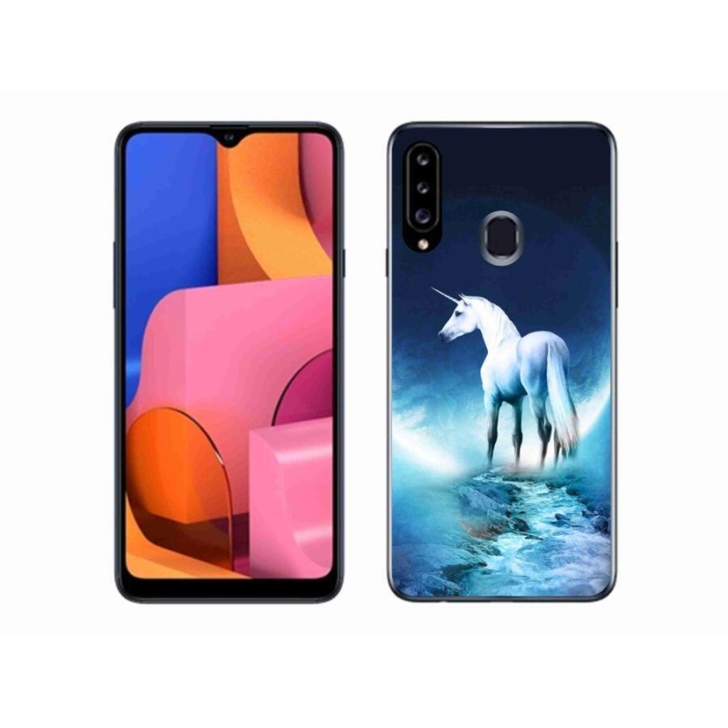 Gélový kryt mmCase na mobil Samsung Galaxy A20s - biely jednorožec