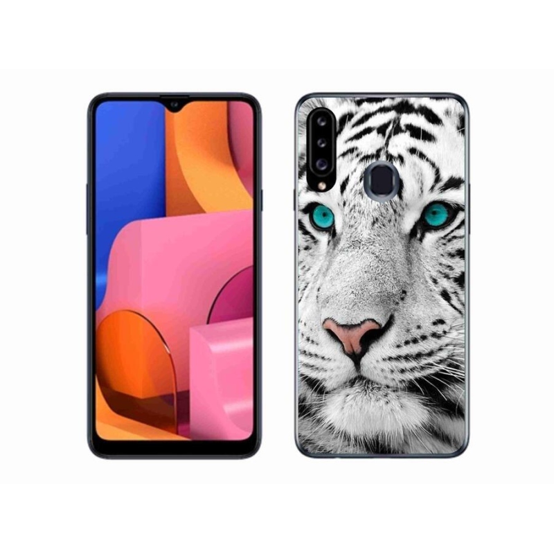 Gélový kryt mmCase na mobil Samsung Galaxy A20s - biely tiger