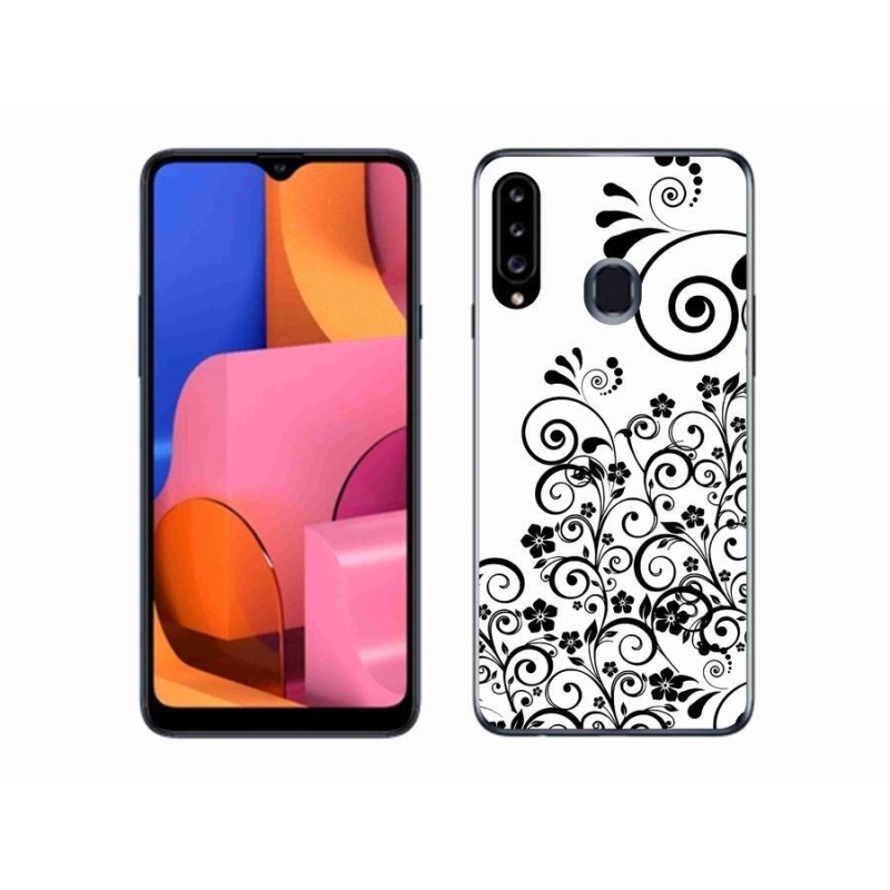 Gélový kryt mmCase na mobil Samsung Galaxy A20S - čiernobiele kvetinové vzory