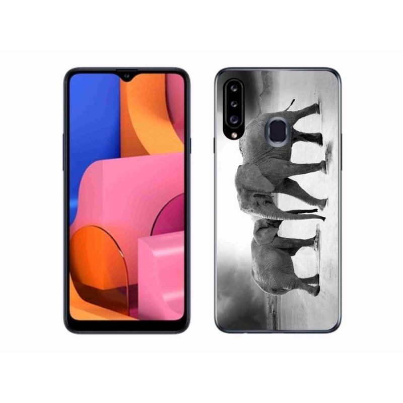 Gélový kryt mmCase na mobil Samsung Galaxy A20S - čiernobieli slony