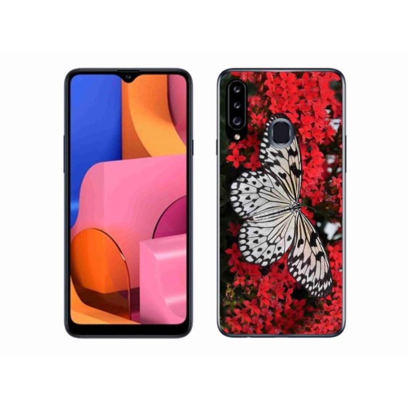 Gélový kryt mmCase na mobil Samsung Galaxy A20S - čiernobiely motýľ 1