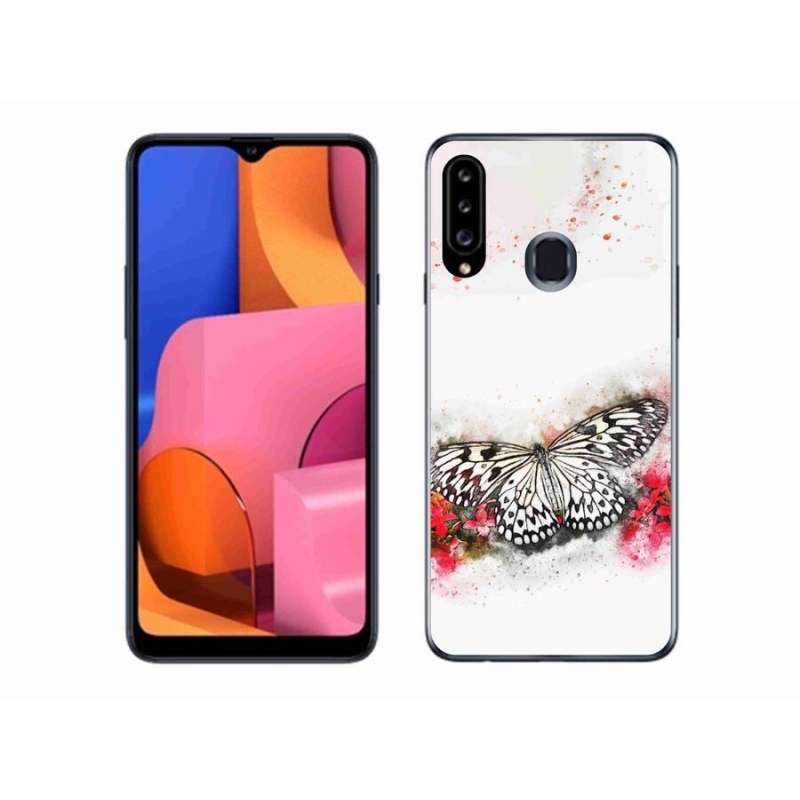 Gélový kryt mmCase na mobil Samsung Galaxy A20S - čiernobiely motýľ