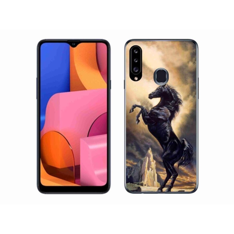 Gélový kryt mmCase na mobil Samsung Galaxy A20s - čierny kreslený kôň