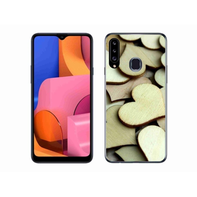 Gélový kryt mmCase na mobil Samsung Galaxy A20s - drevená srdiečka