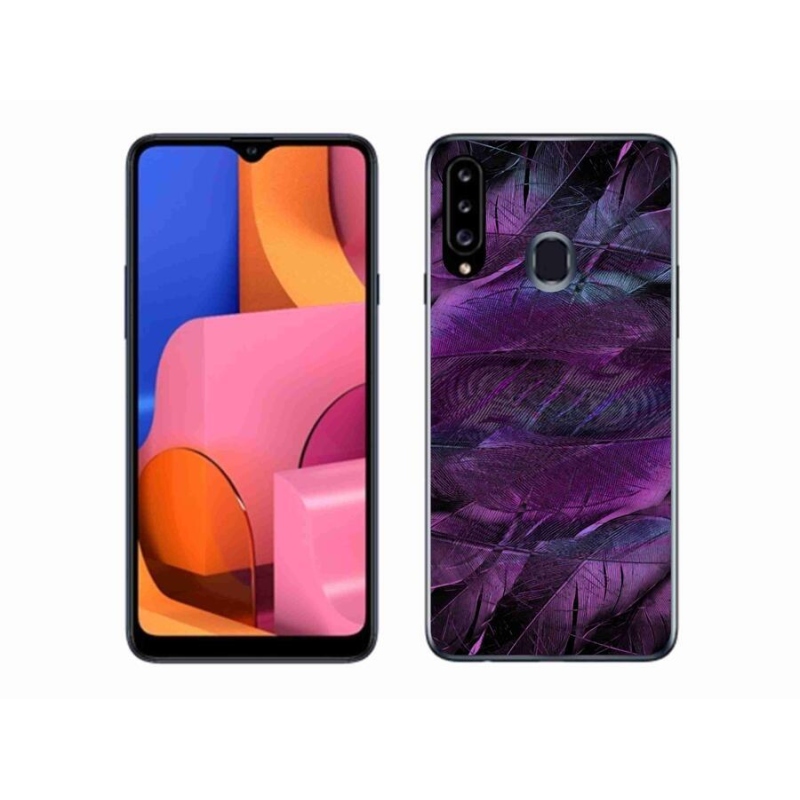 Gélový kryt mmCase na mobil Samsung Galaxy A20s - fialová pierka