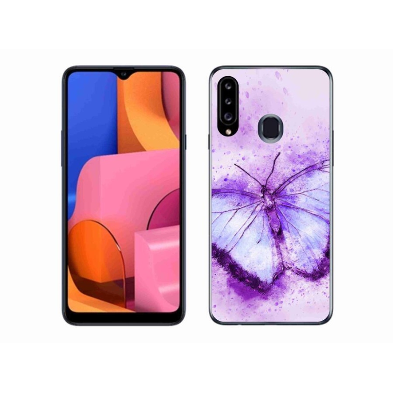 Gélový kryt mmCase na mobil Samsung Galaxy A20s - fialový motýľ