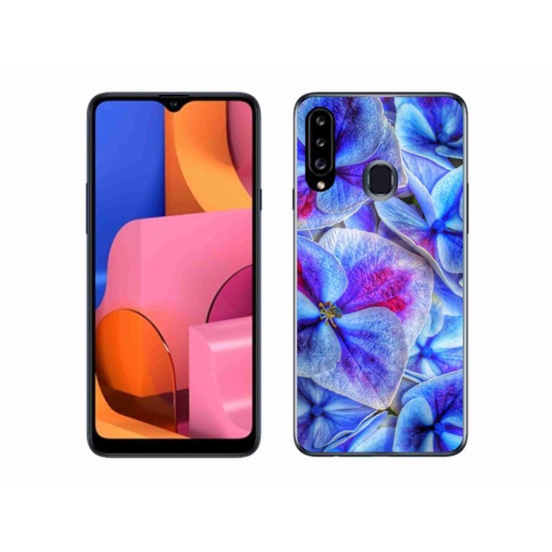 Gélový kryt mmCase na mobil Samsung Galaxy A20S - modré kvety 1