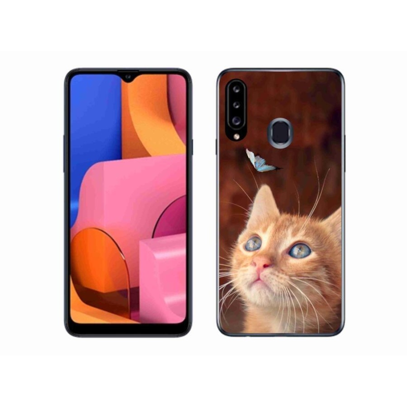 Gélový kryt mmCase na mobil Samsung Galaxy A20S - motýľ a mačiatko