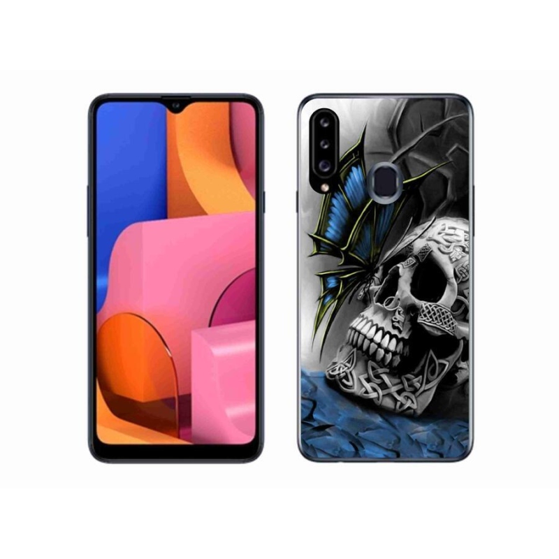 Gélový kryt mmCase na mobil Samsung Galaxy A20s - motýľ a lebka