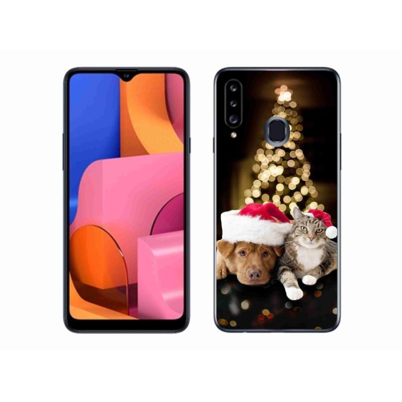 Gélový kryt mmCase na mobil Samsung Galaxy A20s - vianočný pes a mačka