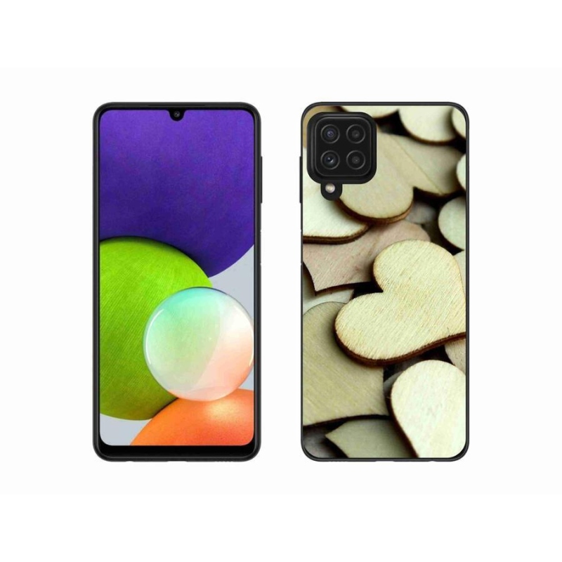 Gélový kryt mmCase na mobil Samsung Galaxy A22 4G - drevená srdiečka