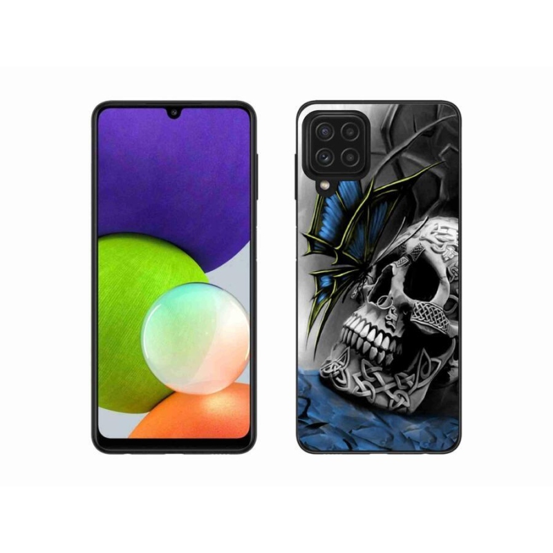 Gélový kryt mmCase na mobil Samsung Galaxy A22 4G - motýľ a lebka