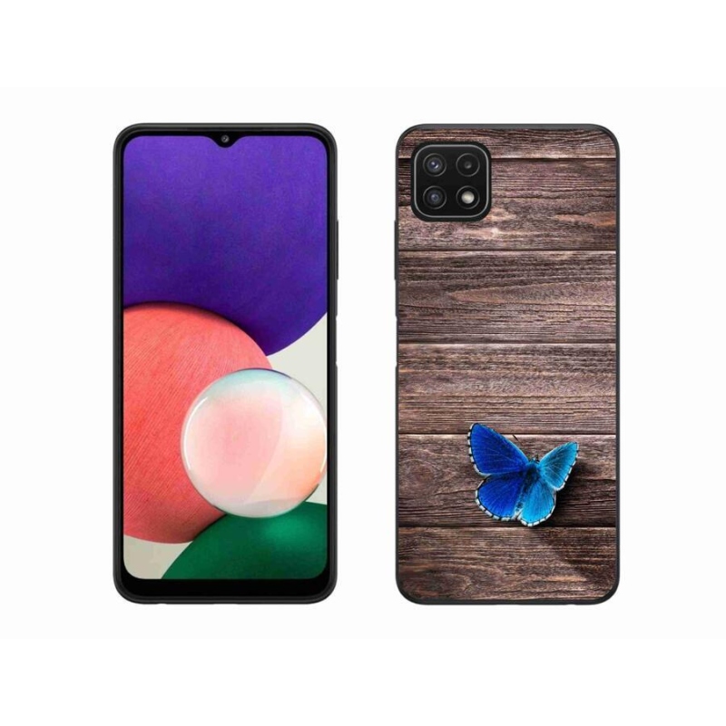 Gélový kryt mmCase na mobil Samsung Galaxy A22 5G - modrý motýľ 1