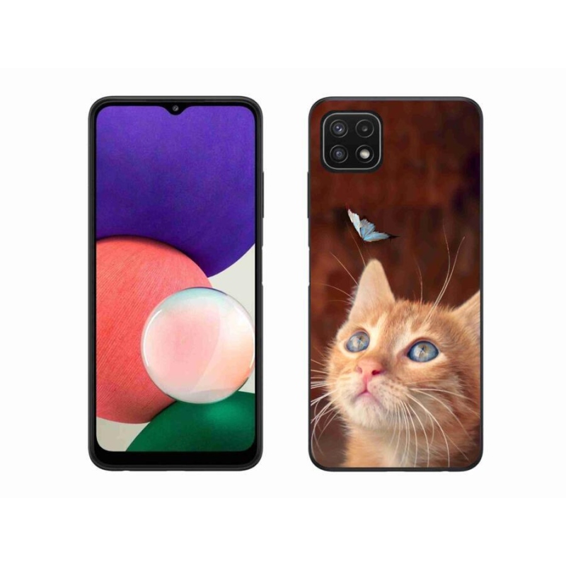 Gélový kryt mmCase na mobil Samsung Galaxy A22 5G - motýľ a mačiatko