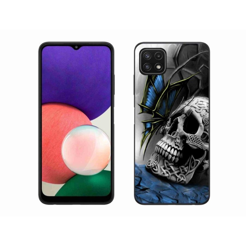 Gélový kryt mmCase na mobil Samsung Galaxy A22 5G - motýľ a lebka