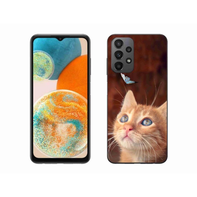 Gélový kryt mmCase na mobil Samsung Galaxy A23 4G/5G - motýľ a mačiatko