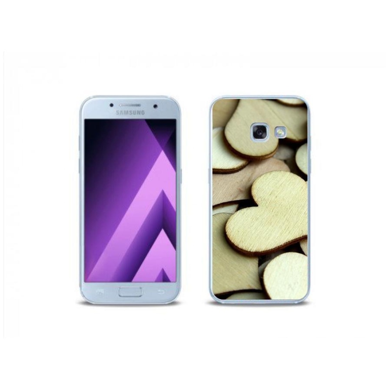 Gélový kryt mmCase na mobil Samsung Galaxy A3 (2017) - drevená srdiečka