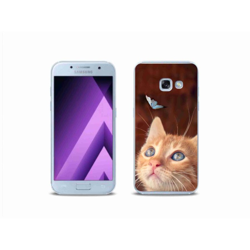 Gélový kryt mmCase na mobil Samsung Galaxy A3 (2017) - motýľ a mačiatko