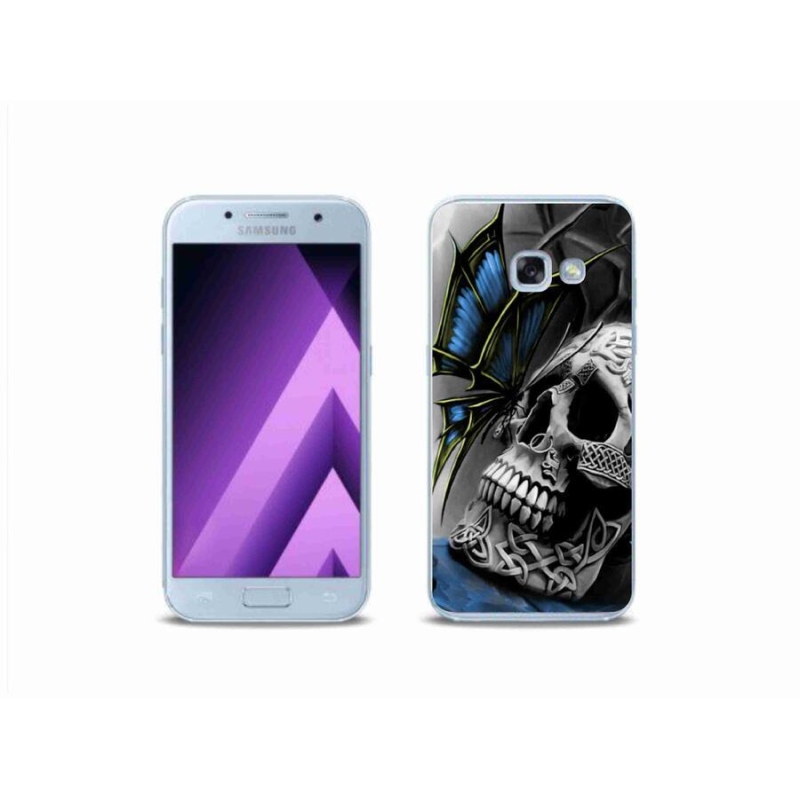 Gélový kryt mmCase na mobil Samsung Galaxy A3 (2017) - motýľ a lebka