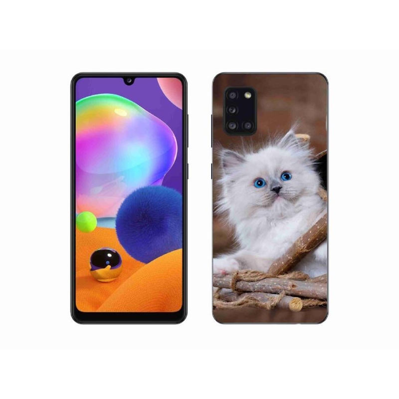 Gélový kryt mmCase na mobil Samsung Galaxy A31 - biele mačiatko