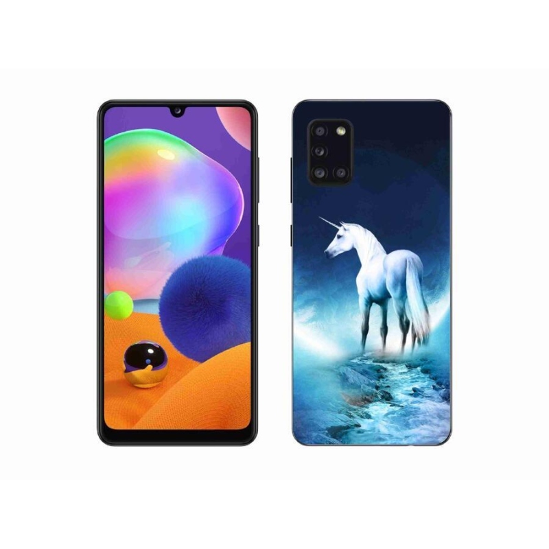 Gélový kryt mmCase na mobil Samsung Galaxy A31 - biely jednorožec