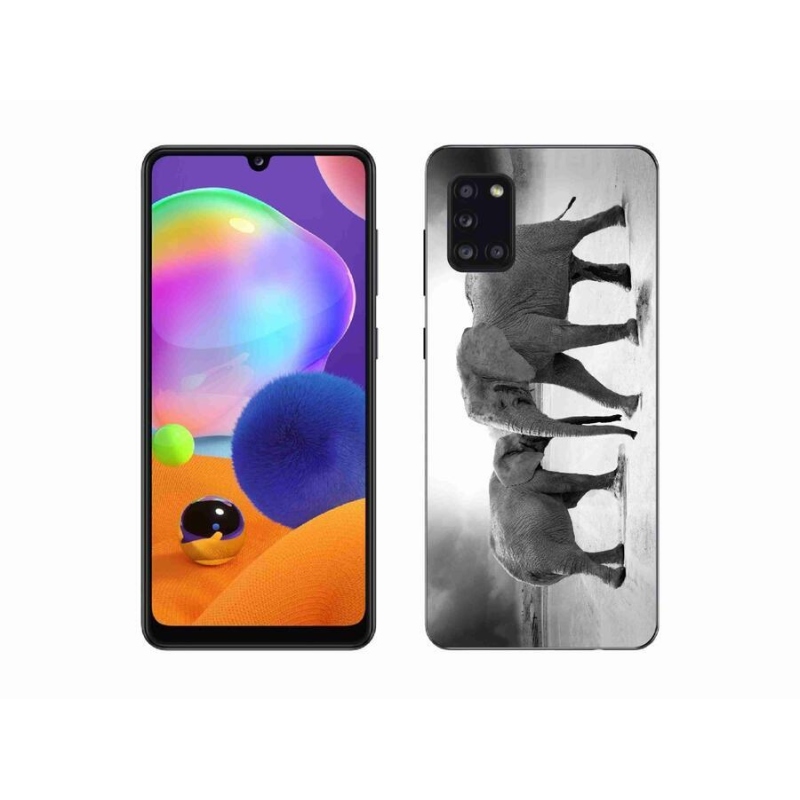 Gélový kryt mmCase na mobil Samsung Galaxy A31 - čiernobieli slony