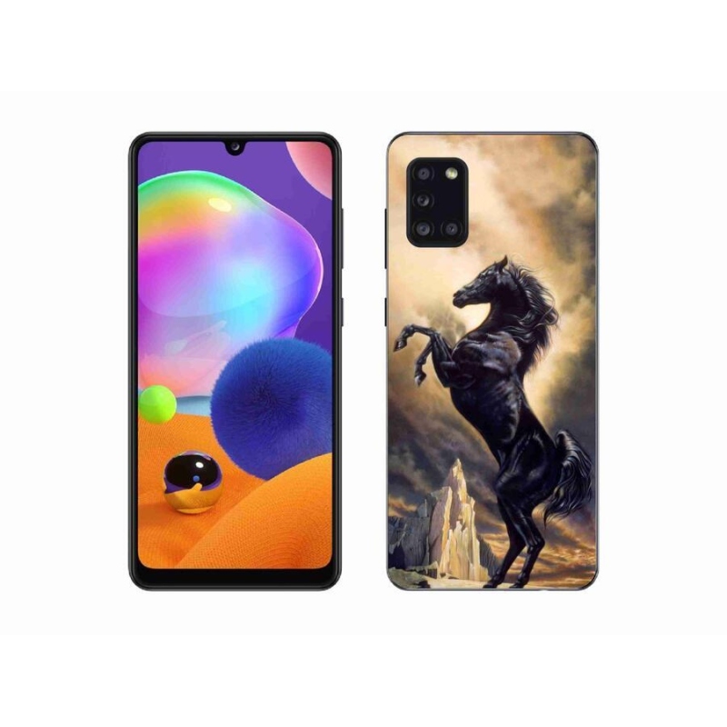 Gélový kryt mmCase na mobil Samsung Galaxy A31 - čierny kreslený kôň