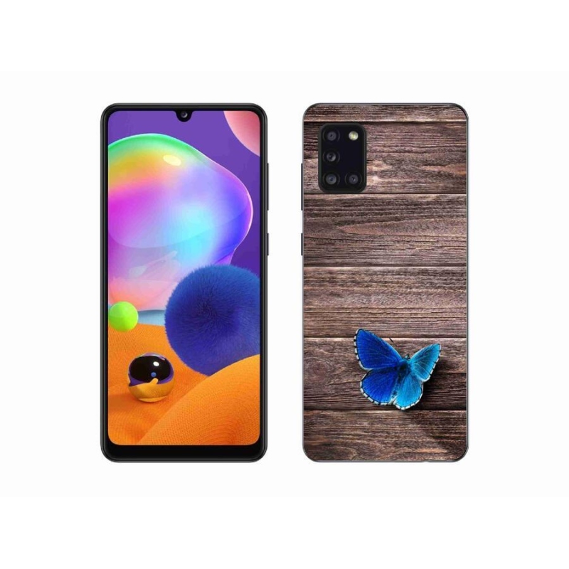 Gélový kryt mmCase na mobil Samsung Galaxy A31 - modrý motýľ 1