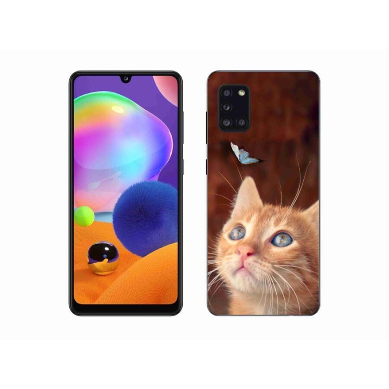 Gélový kryt mmCase na mobil Samsung Galaxy A31 - motýľ a mačiatko