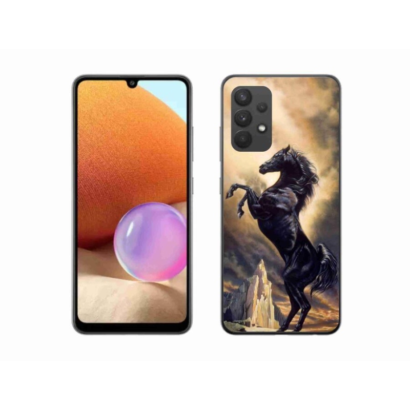 Gélový kryt mmCase na mobil Samsung Galaxy A32 4G - čierny kreslený kôň