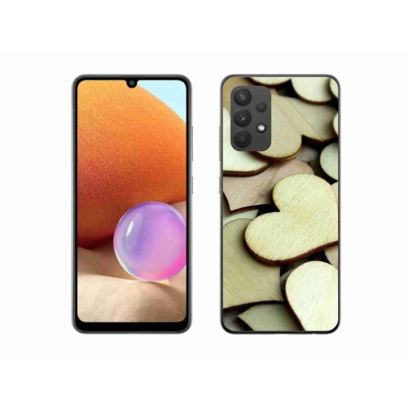 Gélový kryt mmCase na mobil Samsung Galaxy A32 4G - drevená srdiečka