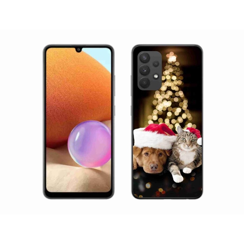 Gélový kryt mmCase na mobil Samsung Galaxy A32 4G - vianočný pes a mačka