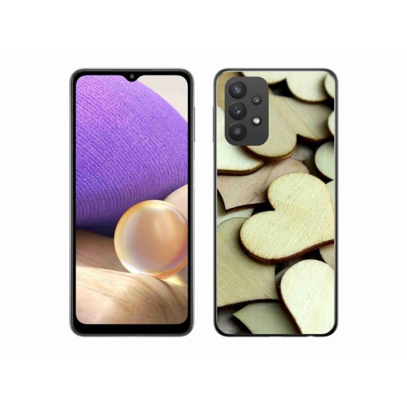 Gélový kryt mmCase na mobil Samsung Galaxy A32 5G - drevená srdiečka