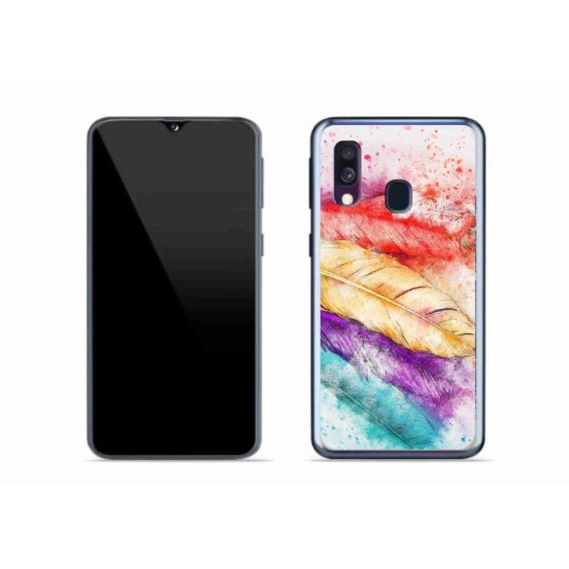 Gélový kryt mmCase na mobil Samsung Galaxy A40 - farebné perie