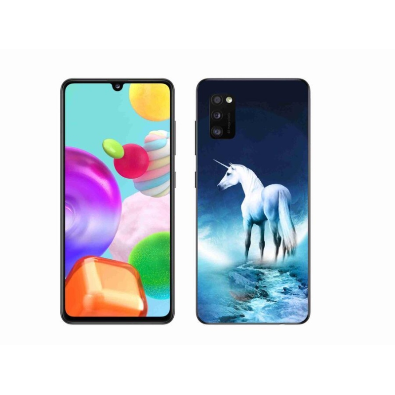 Gélový kryt mmCase na mobil Samsung Galaxy A41 - biely jednorožec