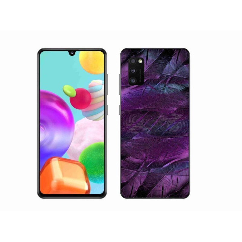 Gélový kryt mmCase na mobil Samsung Galaxy A41 - fialová pierka