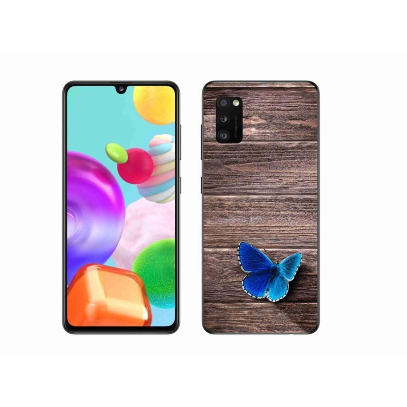 Gélový kryt mmCase na mobil Samsung Galaxy A41 - modrý motýľ 1