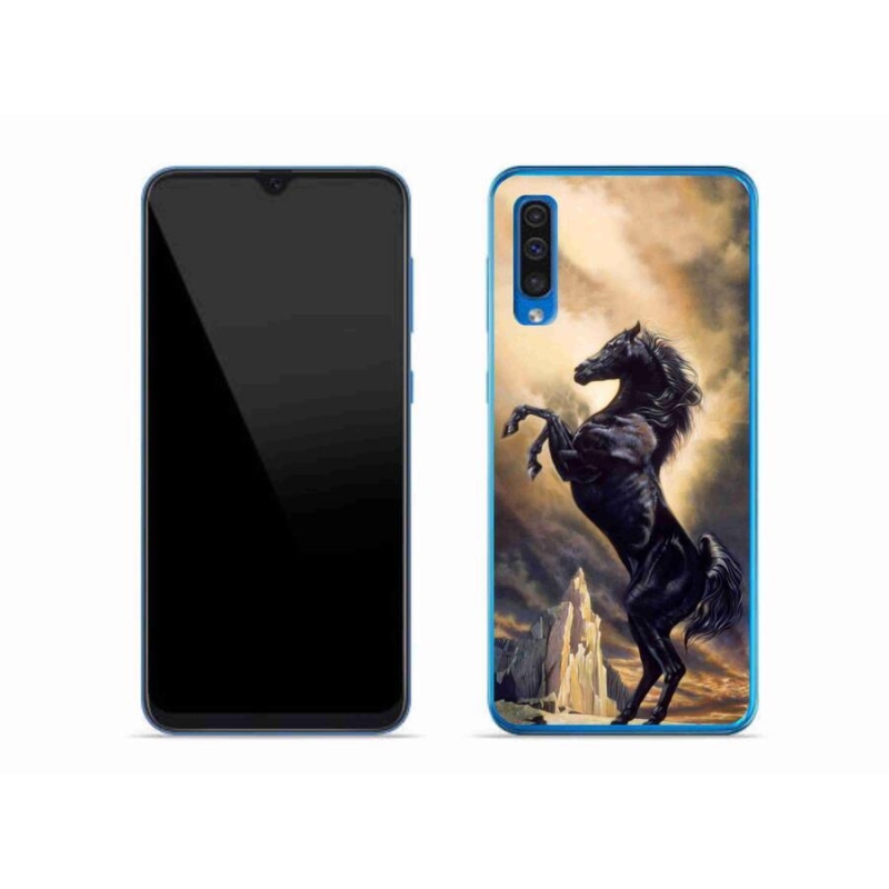 Gélový kryt mmCase na mobil Samsung Galaxy A50 - čierny kreslený kôň