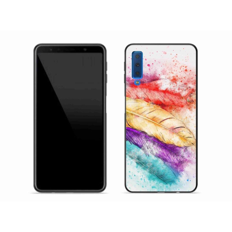 Gélový kryt mmCase na mobil Samsung Galaxy A7 (2018) - farebné perie