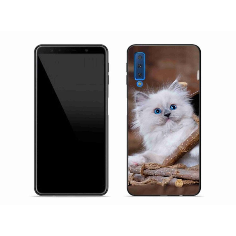 Gélový kryt mmCase na mobil Samsung Galaxy A7 (2018) - biele mačiatko