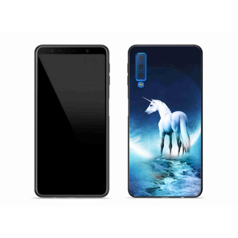 Gélový kryt mmCase na mobil Samsung Galaxy A7 (2018) - biely jednorožec