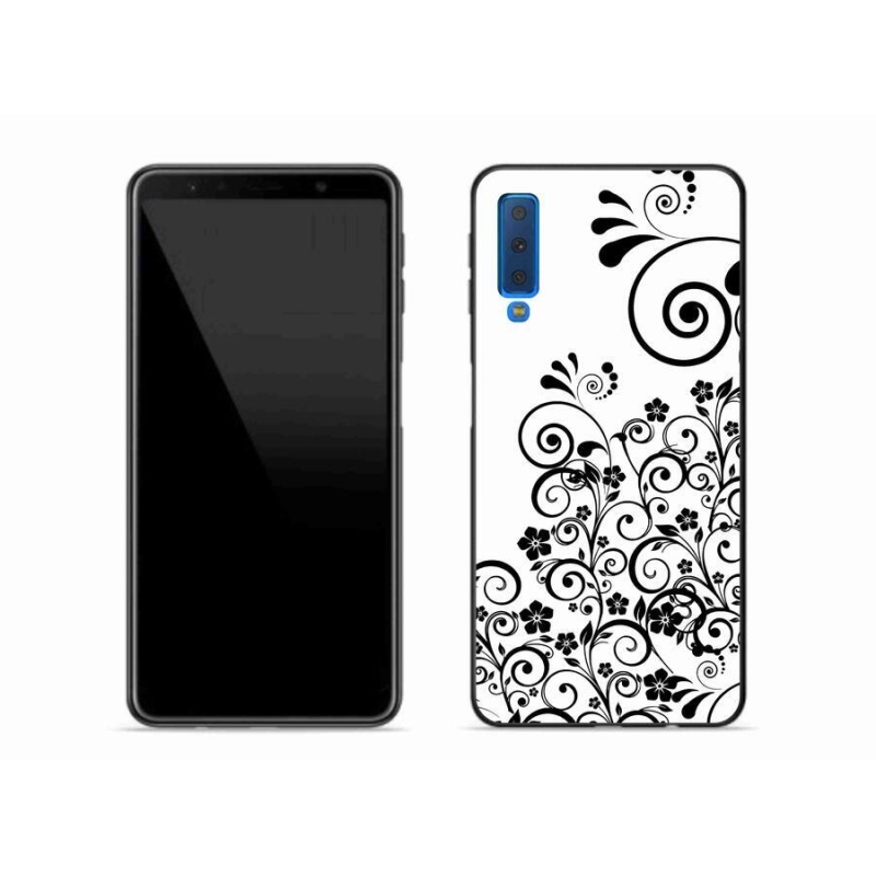 Gélový kryt mmCase na mobil Samsung Galaxy A7 (2018) - čiernobiele kvetinové vzory