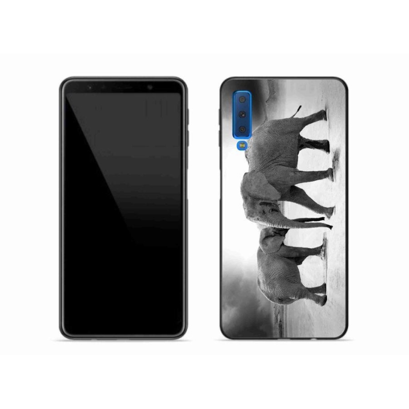 Gélový kryt mmCase na mobil Samsung Galaxy A7 (2018) - čiernobieli slony