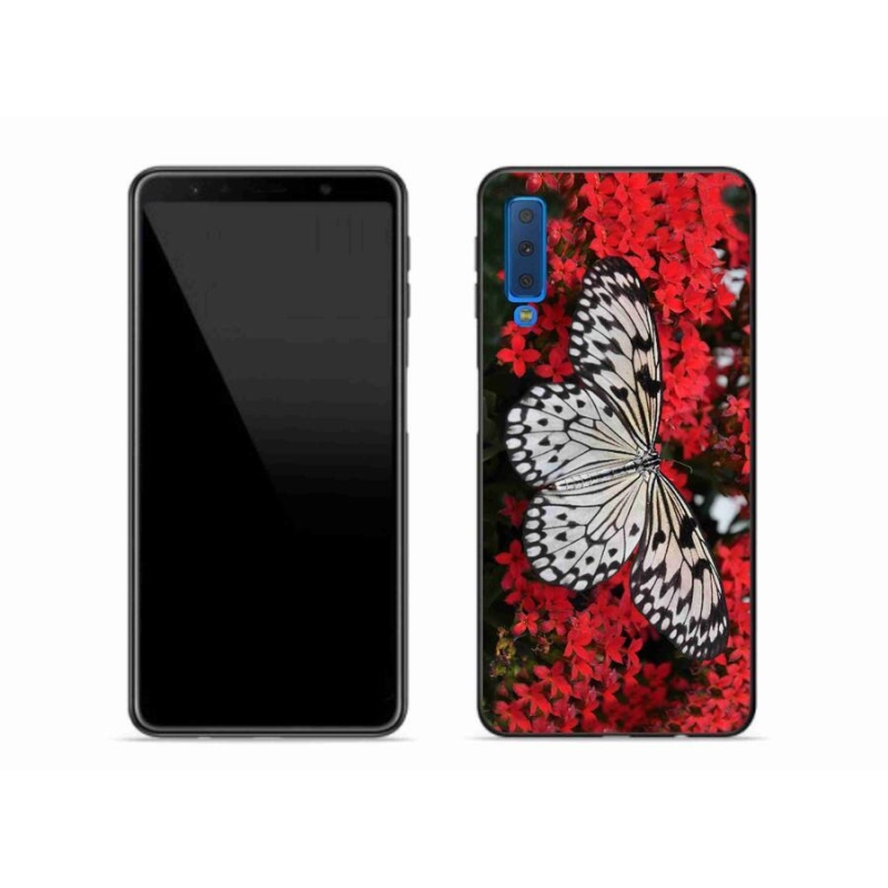 Gélový kryt mmCase na mobil Samsung Galaxy A7 (2018) - čiernobiely motýľ 1