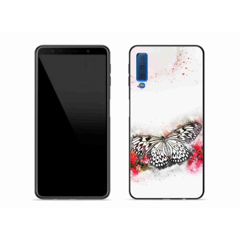 Gélový kryt mmCase na mobil Samsung Galaxy A7 (2018) - čiernobiely motýľ